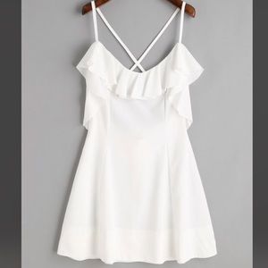 Criss cross white chiffon ruffle dress. Zaful